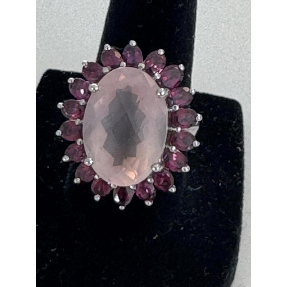 Vintage Simulated Pink Rose Quartz and Ruby Ring